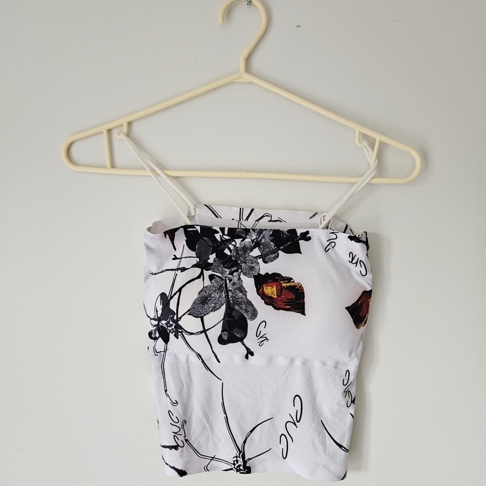 Floral Print White and Black Bustier